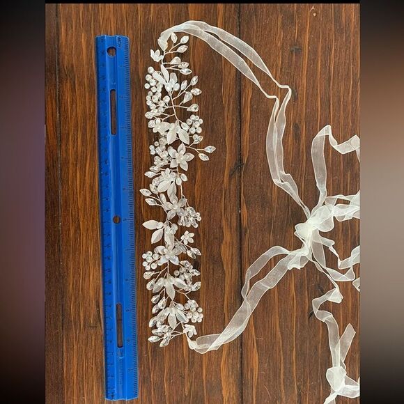 Silver Pearl Bridal Belt or Hair Vine Headband main image 11